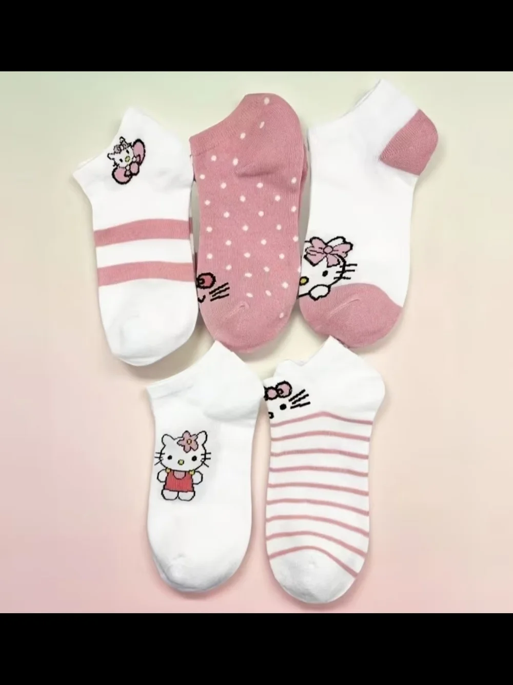 Hello Kitty Pink & White Girls No-Show Socks - 5-Pack
